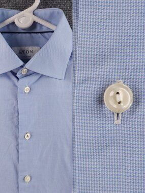 Eton Cotton Extra Long Sleeve Contemporary 14.5 Fine Twill Check Blue Shirt Men
